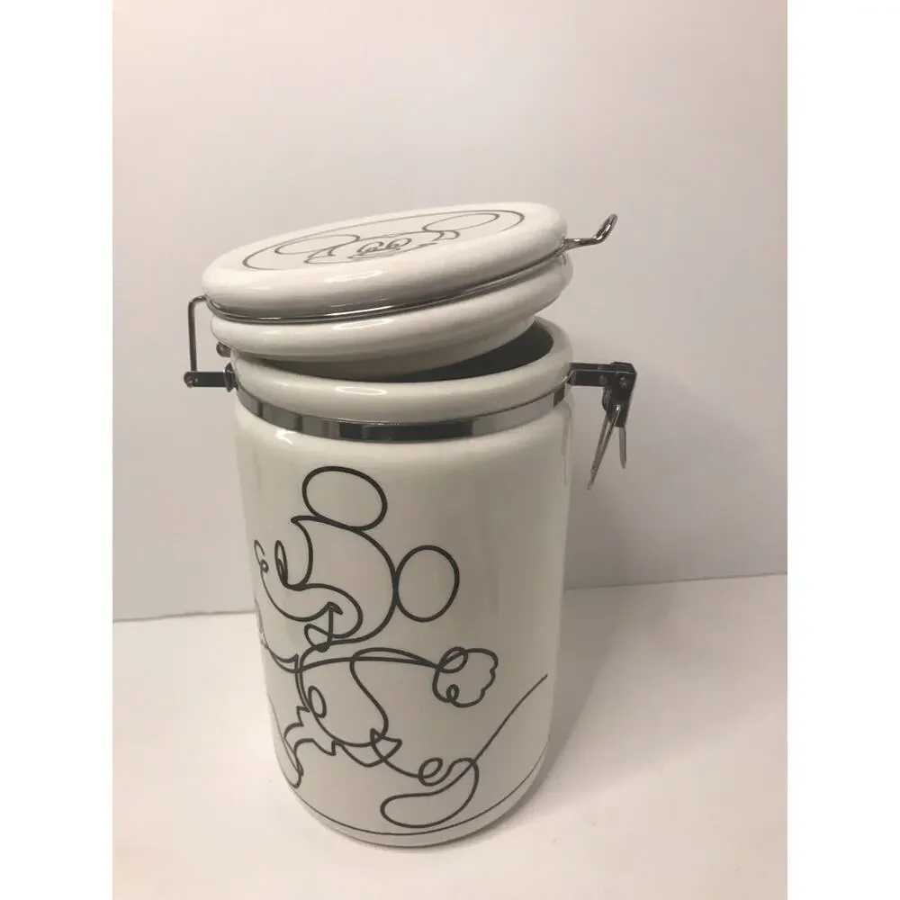 Disney Mickey Mouse 8” Linear Hinge Cookie Jar Canister Container Black White N